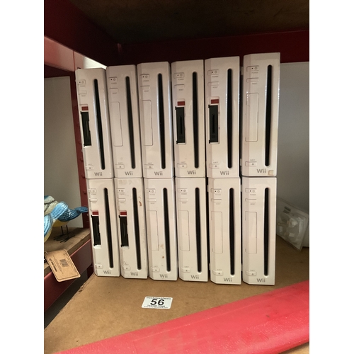 56 - 12 x Nintendo Wii consoles, untested