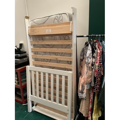 63 - White wooden single bed frame and mattress