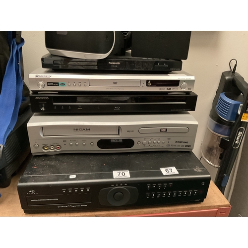 67 - Quantity DVD players and a VHS player