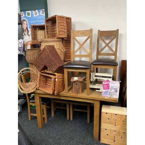 7 - Oak extending table and 6 chairs