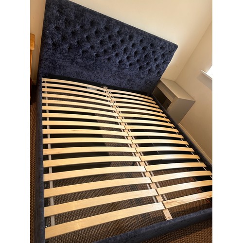 122 - Superking (6ft) Navy crushed velvet button back bed frame, with drawers, from Next