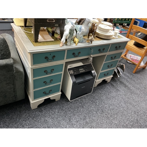 170 - Painted leather top knee hole desk