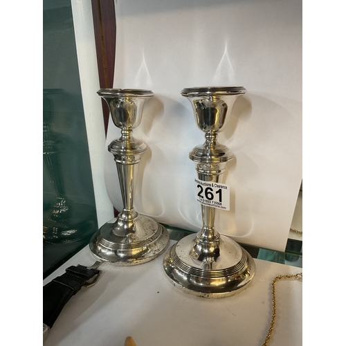 261 - Pair 1913 Walker and Hall Birmingham silver candle sticks