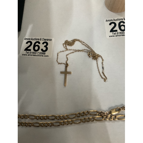 263 - 9ct Gold cross on chain, 2g