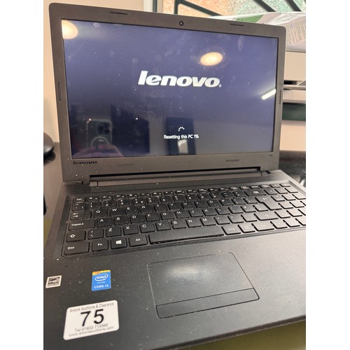 75 - Lenovo ideapad 100 Laptop, with charger, turns on, reset and ready to set up, disk drive not checked