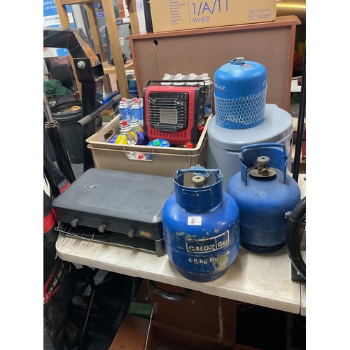 80 - Large quantity gas bottles, gas stove and camping toilet