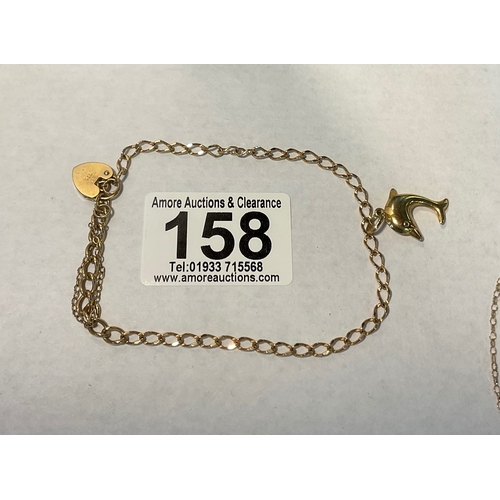 158 - 9ct Gold padlock bracelet with 9ct gold dolphin charm, 5.1g