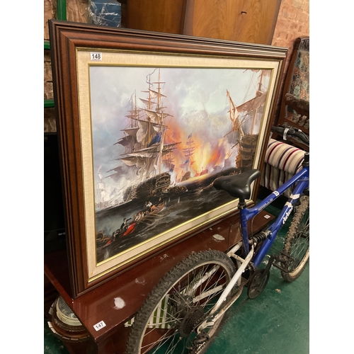 148 - Large The Bombardment of Algiers 1816 ship painting