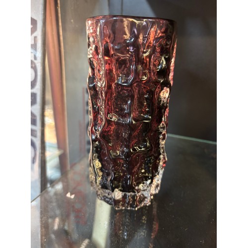 245 - Whitefriars aubergine glass bark vase 6 inches