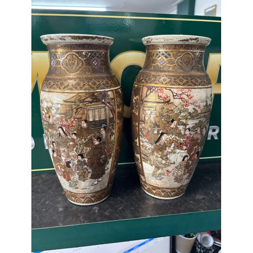 175 - Pair Japanese satsuma vases 10 inches