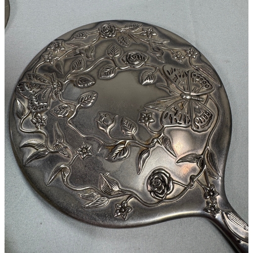 1 - Vintage Style Silver-Tone Vanity Set with Butterfly Repoussé Detail  Elegant four-piece set includin... 