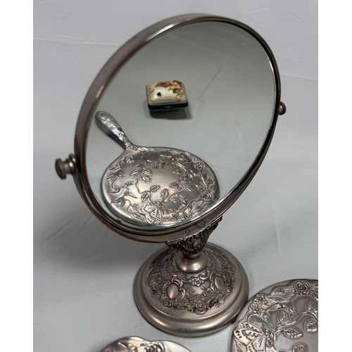 1 - Vintage Style Silver-Tone Vanity Set with Butterfly Repoussé Detail  Elegant four-piece set includin... 