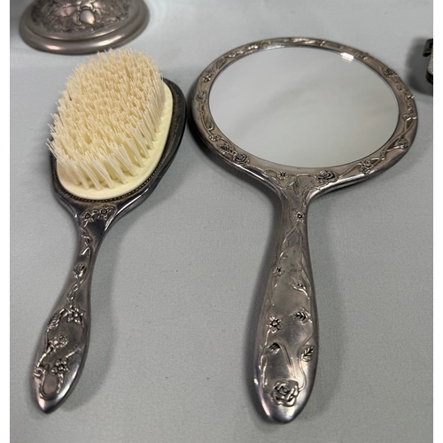 1 - Vintage Style Silver-Tone Vanity Set with Butterfly Repoussé Detail  Elegant four-piece set includin... 