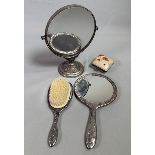 1 - Vintage Style Silver-Tone Vanity Set with Butterfly Repoussé Detail  Elegant four-piece set includin... 