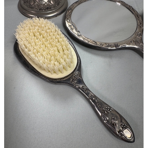 1 - Vintage Style Silver-Tone Vanity Set with Butterfly Repoussé Detail  Elegant four-piece set includin... 