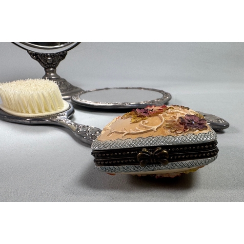 1 - Vintage Style Silver-Tone Vanity Set with Butterfly Repoussé Detail  Elegant four-piece set includin... 