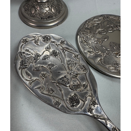 1 - Vintage Style Silver-Tone Vanity Set with Butterfly Repoussé Detail  Elegant four-piece set includin... 