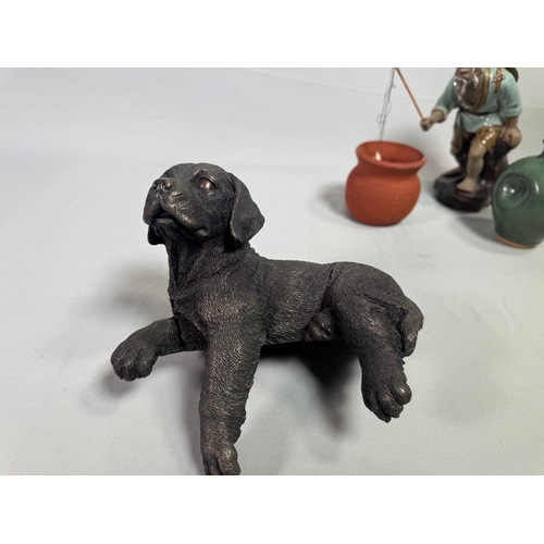 6 - Mixed Decorative Figurines inc. Lladro‑style Fisherman, Horse, Dog & Ceramics  Assorted figures and ... 