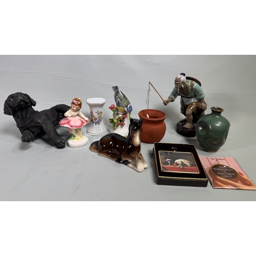 6 - Mixed Decorative Figurines inc. Lladro‑style Fisherman, Horse, Dog & Ceramics  Assorted figures and ... 