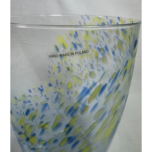16 - Hand‑Made Polish Art Glass Vase Blue & Green Speckled Large Modern  Contemporary blown glass. Good c... 