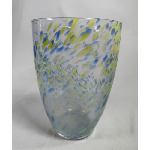16 - Hand‑Made Polish Art Glass Vase Blue & Green Speckled Large Modern  Contemporary blown glass. Good c... 