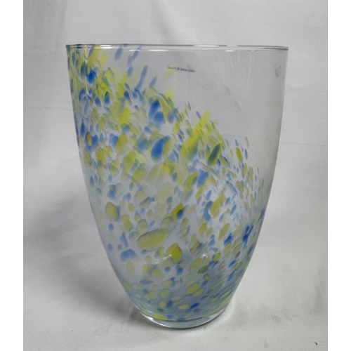 16 - Hand‑Made Polish Art Glass Vase Blue & Green Speckled Large Modern  Contemporary blown glass. Good c... 