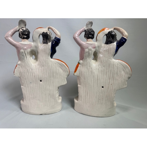 17 - Pair Antique Staffordshire Style Flatback Figurines Dancing Couple Spill Vases  Polychrome figures. ... 
