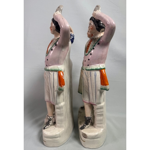 17 - Pair Antique Staffordshire Style Flatback Figurines Dancing Couple Spill Vases  Polychrome figures. ... 