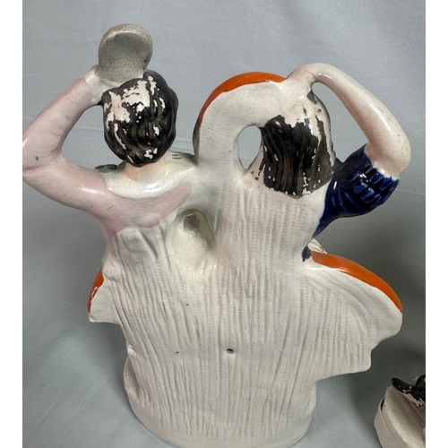 17 - Pair Antique Staffordshire Style Flatback Figurines Dancing Couple Spill Vases  Polychrome figures. ... 