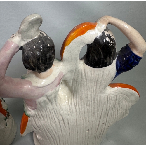 17 - Pair Antique Staffordshire Style Flatback Figurines Dancing Couple Spill Vases  Polychrome figures. ... 