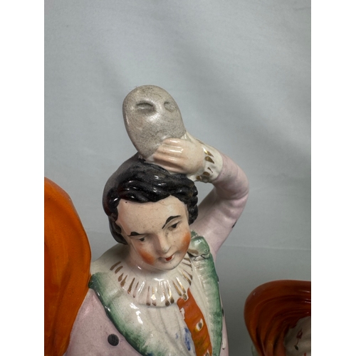 17 - Pair Antique Staffordshire Style Flatback Figurines Dancing Couple Spill Vases  Polychrome figures. ... 