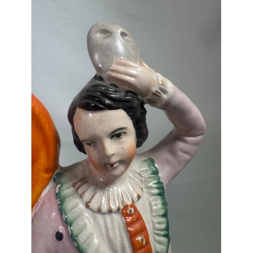 17 - Pair Antique Staffordshire Style Flatback Figurines Dancing Couple Spill Vases  Polychrome figures. ... 