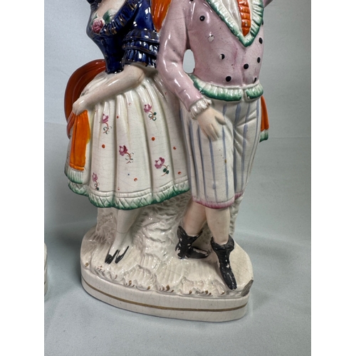 17 - Pair Antique Staffordshire Style Flatback Figurines Dancing Couple Spill Vases  Polychrome figures. ... 