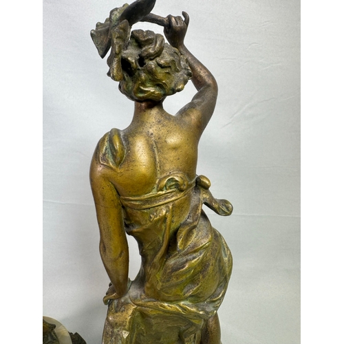 18 - Pair Art Nouveau Spelter Dancer Figures After Ernest Justin Ferrand. French on Onyx Bases Gilt patin... 