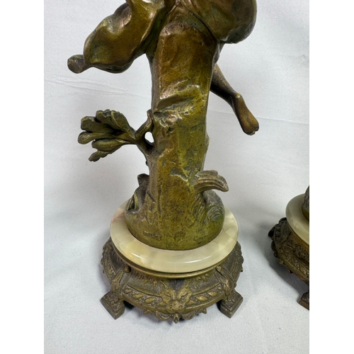 18 - Pair Art Nouveau Spelter Dancer Figures After Ernest Justin Ferrand. French on Onyx Bases Gilt patin... 