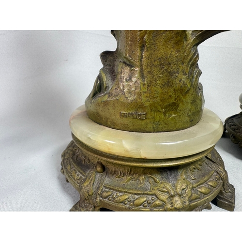18 - Pair Art Nouveau Spelter Dancer Figures After Ernest Justin Ferrand. French on Onyx Bases Gilt patin... 