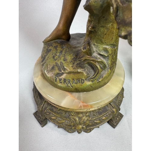 18 - Pair Art Nouveau Spelter Dancer Figures After Ernest Justin Ferrand. French on Onyx Bases Gilt patin... 