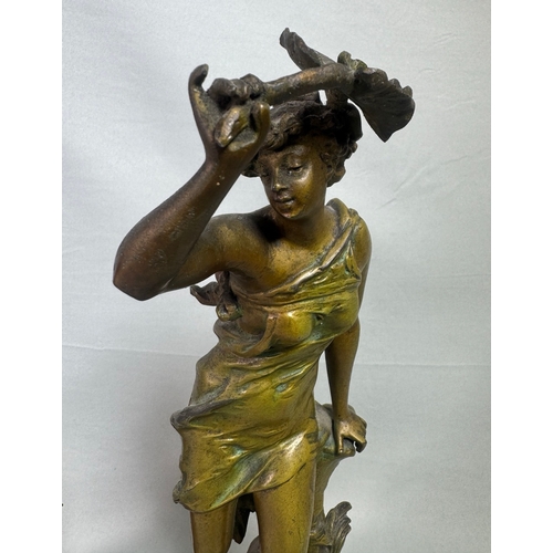 18 - Pair Art Nouveau Spelter Dancer Figures After Ernest Justin Ferrand. French on Onyx Bases Gilt patin... 
