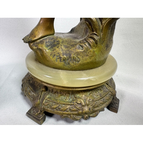 18 - Pair Art Nouveau Spelter Dancer Figures After Ernest Justin Ferrand. French on Onyx Bases Gilt patin... 
