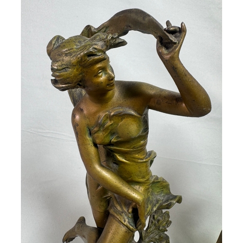 18 - Pair Art Nouveau Spelter Dancer Figures After Ernest Justin Ferrand. French on Onyx Bases Gilt patin... 