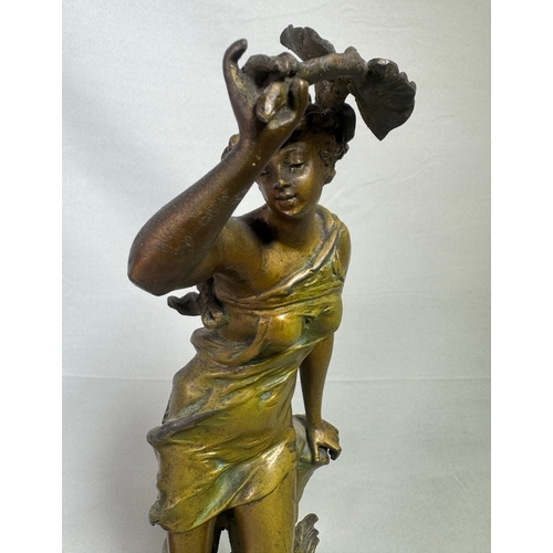 18 - Pair Art Nouveau Spelter Dancer Figures After Ernest Justin Ferrand. French on Onyx Bases Gilt patin... 