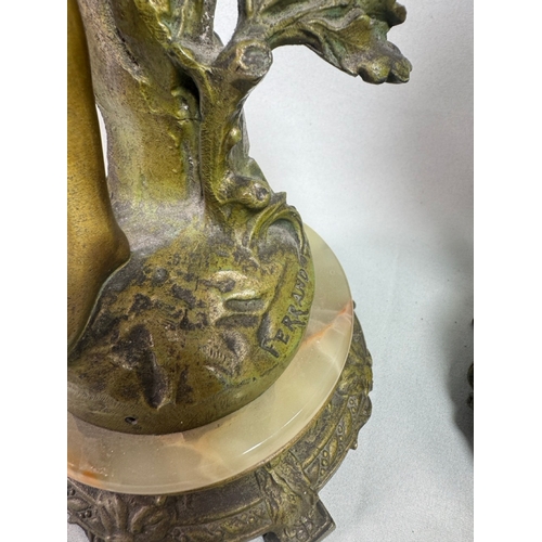 18 - Pair Art Nouveau Spelter Dancer Figures After Ernest Justin Ferrand. French on Onyx Bases Gilt patin... 