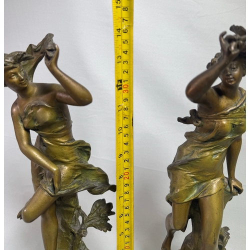 18 - Pair Art Nouveau Spelter Dancer Figures After Ernest Justin Ferrand. French on Onyx Bases Gilt patin... 