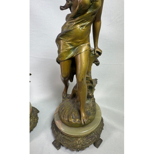 18 - Pair Art Nouveau Spelter Dancer Figures After Ernest Justin Ferrand. French on Onyx Bases Gilt patin... 