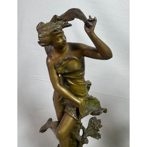 18 - Pair Art Nouveau Spelter Dancer Figures After Ernest Justin Ferrand. French on Onyx Bases Gilt patin... 