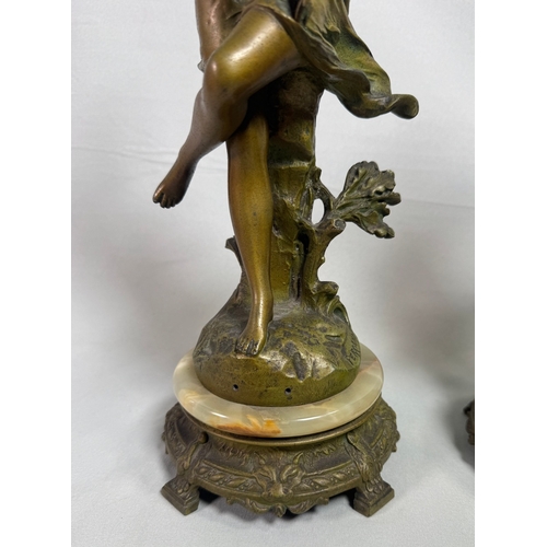 18 - Pair Art Nouveau Spelter Dancer Figures After Ernest Justin Ferrand. French on Onyx Bases Gilt patin... 