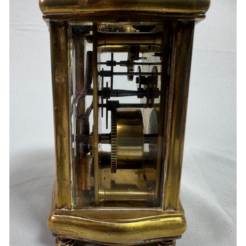 21 - S F French Brass Carriage Clock Platform Escapement Gorge Case with Key  Glass panels, visible escap... 