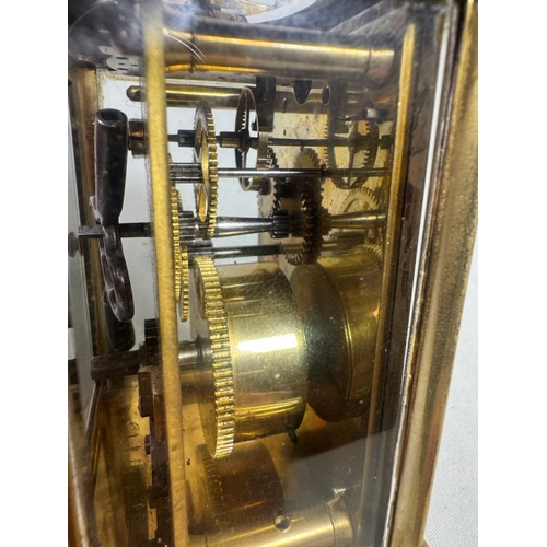 21 - S F French Brass Carriage Clock Platform Escapement Gorge Case with Key  Glass panels, visible escap... 
