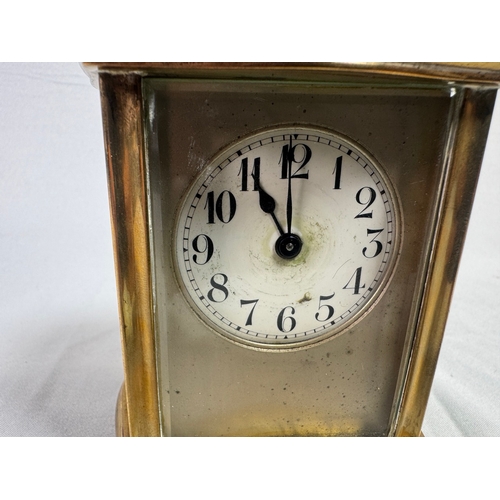 21 - S F French Brass Carriage Clock Platform Escapement Gorge Case with Key  Glass panels, visible escap... 