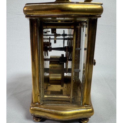 21 - S F French Brass Carriage Clock Platform Escapement Gorge Case with Key  Glass panels, visible escap... 